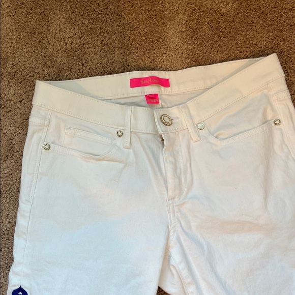 Lilly Pulitzer South Ocean crop flare pant with Lapis Geo Border Embroidery - Picture 4 of 11